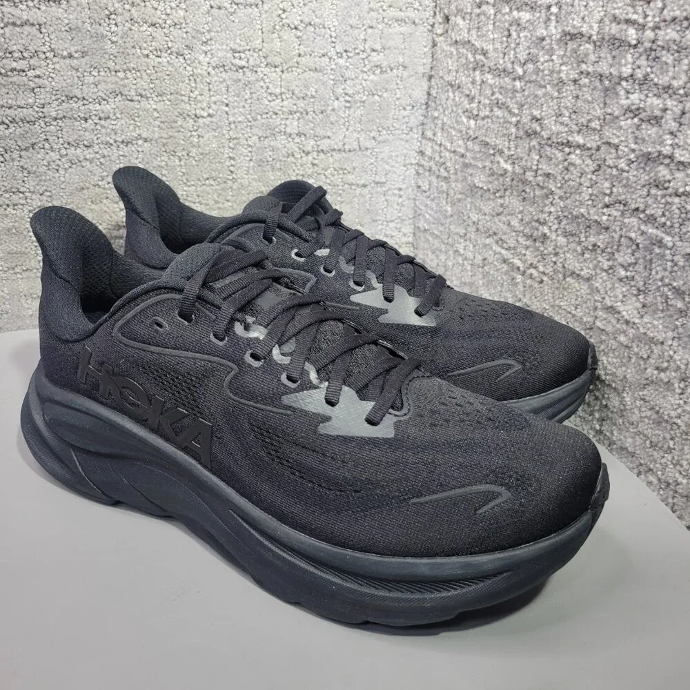 Hoka One One Clifton 10 Womens Size US 12B Triple Black Lace-Up Sneaker Shoes